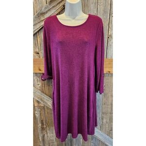 AGB side pocket dress EUC purple roll tab sleeve Career Casual warm